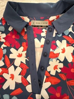 PGA Tour Navy Floral Button-Down Polo